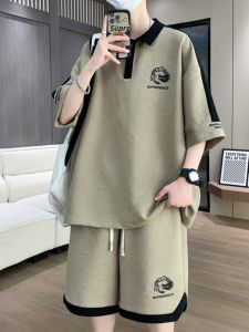 Summer Polo Shirt And Shorts Set for Men Short Sleeve Trendy Two Piece Suit Casual Sportswear Polyester Fiber 100%