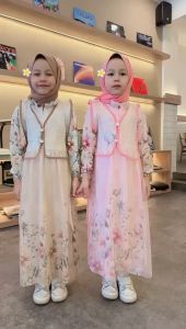 Dungdungkids Gamis Anak Kanaya Ceruty Babydoll Outer Tile Bordir Free Pashmina 3 - 14 Tahun