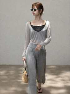 Cantonstory | Sun Protection Stripe Tank Top and Long Sleeve T-shirt Set