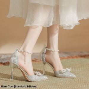 Silver Pearl Strap Bridal Shoes 41-43 Sizes