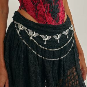 PuRui Fashion Creative Silver Color Butterfly Moon Metal Waist Belts Chain Women Gothic Adjustable Body Chain Halloween Jewelry