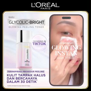 LOreal Paris Glycolic Bright Glowing Kit - Facial Foam 50 ml Toner 65ml Serum 15ml Day Cream 15ml Night Cream 15ml Skincare LOreal Untuk Mencerahkan & Menyamarkan Noda Hitam dalam 2 Minggu