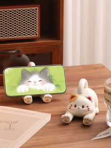 KAQIAO | Cute Cat Phone Stand Desk Ornament Mood Stabilizer