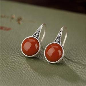 New 2024 Pure Silver South Red Agate Earrings Traditional Chinese Style Tibetan Red Agate Jewelry Fashion Accessory Womens Earrings