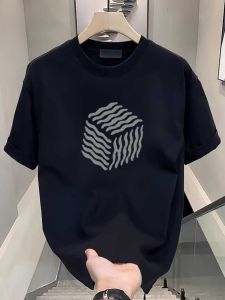 Áo Thun Nam Cotton Nguyên Chất in Hình Khối Mùa Hè Cổ Tròn Rộng Rãi Đa Năng Thương Hiệu Mỹ Thời Trang Thường Ngày