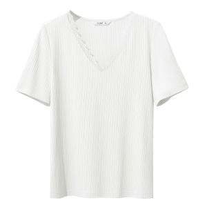 AMII | Romantic Office Lace Stitching V-neck Short Sleeve T-shirt