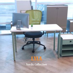 โต๊ะทำงาน LUCKY โต๊ะทำงาน LYLA หน้าโต๊ะขาว ขาดำ โต๊ะทำงานภายในบ้าน โต๊ะทำงานไม้ โต๊ะขาเหล็ก บริษัท Siamsteel