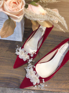 Elegant Red Wedding Shoes for Women High Heel Dress Shoes Chinese Style Floral Embroidery Comfortable to Wear for Banquets
