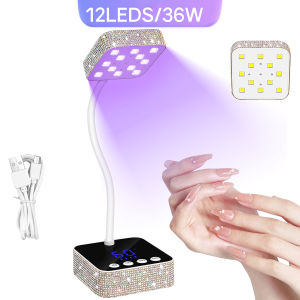 12LEDS UV LED Nail Lamp 36W Rechargeable UV Light for Gel Nails Cordless Portable Nail Dryer 360° Rotatable Polish Drying Lamp