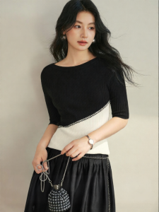 SUSHE | Elegant Commuter Design Color Block Ribbed Knitwear