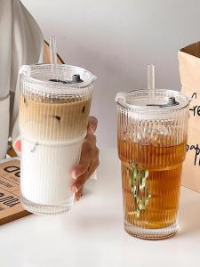 MENGYUXI | Aesthetic High Capacity Glass Cup with Lid and Straw