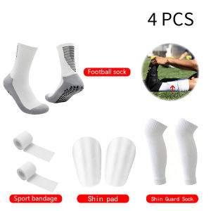 4 PCS Football Accessories Men Women Non-slip Sports Football Socks Bandage Shin Guards Elastic Socks Cover