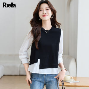 puella | French Style Design Small Batch Knit Stitch Faux Two-Piece Blouse