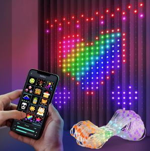 2m*2m/3m Smart Curtain Lights Bluetooth App LED String RGB Fairy Lights DIY Music Change Display for Window Bedroom Decoration
