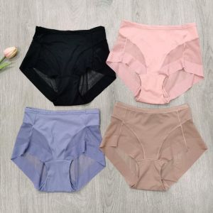 KUCHAR 4pcs Mesh Seamless Plus Size S-3XL Panties Women Ice Silk Underwear On Sale Breathable Briefs Tummy Control Hip Lift Shaper Cotton Crotch