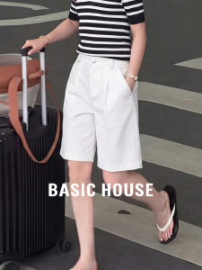 Basic House | White Straight Cotton High Waist Wide-leg Shorts