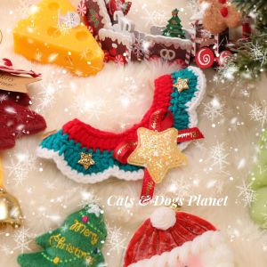 Cat Scarf Christmas Bib New Year Scarf Golden Gradually Layer German Bow Tie Collar Saliva Towel Pet Puppy Teddy