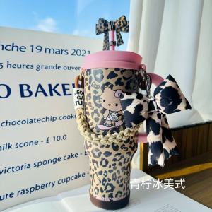 Dây Đeo Tay Dệt Thắt Nút Bướm Họa Tiết Da Báo Cho Cốc Nước Cốc Giữ Nhiệt Phụ Kiện Cốc