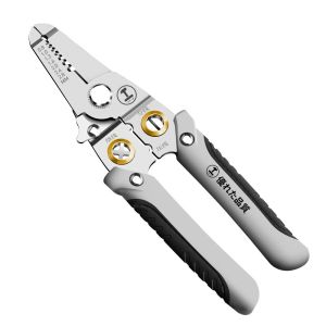 คีมปอกสายไฟสแตนเลสอเนกประสงค์ 5 in 1 คีมปอกสายไฟ 7 นิ้ว คีมปลอกสายไฟ คีมปอก 2in1 คีมตัดสายไฟ คีมย้ำหางปลา