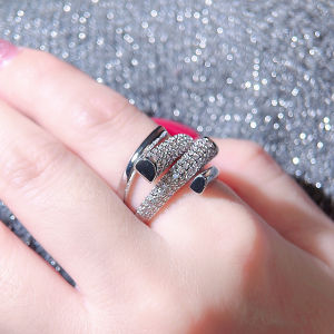 SEQUITO Unique Women Ring White Gold Plated Pave Setting Tiny Shiny AAA Cubic Zircon Noble Irregular Adjustable Ring for Anniversary SR158