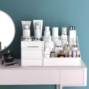 ลิ้นชักแต่งหน้ากล่ององค์กรหอพักกล่องเก็บพลาสติกเครื่องสําอาง Skin Care โต๊ะเครื่องแป้ง Desktop Home Storage กล่อง