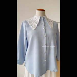 Plus Size (3XL-6XL) Waffle Crepe Full Button Kemeja Lace Collar Blouse Muslimah Baju Top (4134)