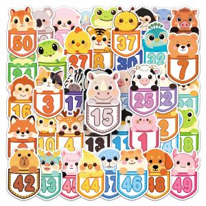 50 Pcs Number Sequence Stickers Cartoon Animal Waterproof Vinyl Decals for Stationery Notebook Helmet Skateboard Laptop