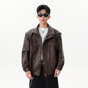 WUKONGYOUHUO | Áo Khoác Da PU Cổ Đứng Phong Cách Retro Cao Cấp Mỹ