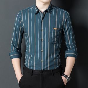 ROMON | Lormen Mens Long Sleeve Casual Striped Shirt Business Style Autumn Winter New Loose Fit Fashionable Cityscape Outerwear