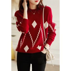 2025 Autumn Winter Thickened Long Sleeve Knitted Sweater Womens Crew Neck Base Shirt Fashionable Trendy Anti-Aging Warmth