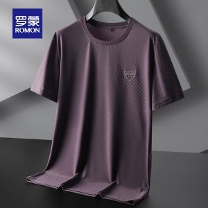 ROMON | Lormen Mens Mesh Short Sleeve T-shirt Summer Thin Ice Silk Quick Dry Large Size Round Neck Dad Clothes Fashionable Urban Style