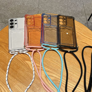 Crossbody Lanyard Card Holder Phone Case for Samsung S25 S26 Edge S23 S24 Ultra S22 Plus A56 A55 A54 A53 A52 A51 A50 Clear Cover