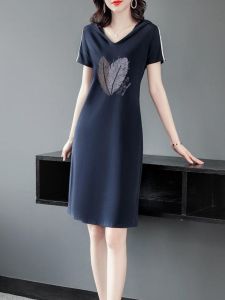 Cotton Blend plus Size A-Line Dress with Hood Short Sleeve Casual Sporty Elegant Midi Skirt Health Ring Accessories