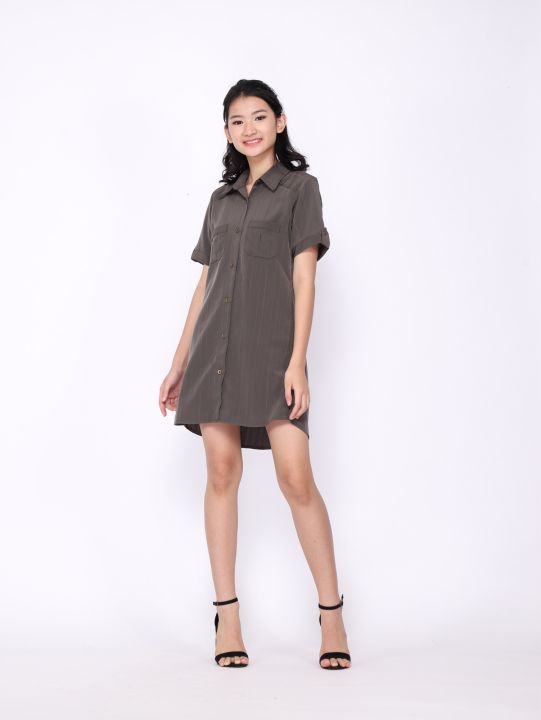 Mini Dress Wanita Lengan Pendek Linen Casual Premium Tebal Kekinian | Gaun Pendek Cewek Dewasa Korean Style Viral | Dress Kemeja Remaja Perempuan Selutut Terbaru Sexy | Baju Kerja Kantor Seksi