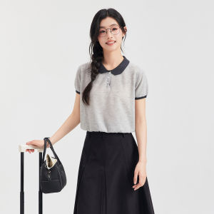 Blue Short Sleeve Summer Korean Style Light Airy Knit Top