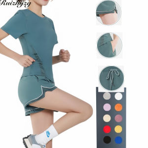 Ruizhijzg Womens Quick Drying Short sleeve T Shirts Summer Ladies Girls Sports Fitness Training Yoga Tank Top Ladies Girls  Round-Neck Singlet Plus Size Vest And Shorts