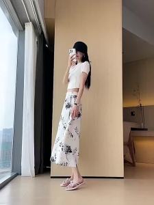Ink Painting New Chinese Style Printed Ice Silk Culottes Womens Summer Thin Internet Celebrity National Style New High Waist Loose Pear-Shaped Casual