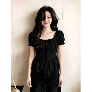 AIYITI | French Sweet Bubble Sleeve Shirt Slimming