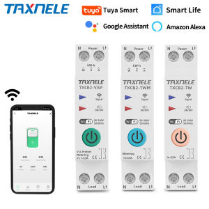 TAXNELE Smart Life TUYA WiFi MCB Circuit Breaker Power Metering Over Current Under Voltage Protect 1-63A Wireless Remote Control Switch