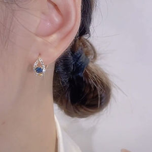 New 2024 Blue Crystal Angel Eye Ear Cuff Earrings Micro Paved Full Diamond Luxury Fashion Versatile Ear Jewelry
