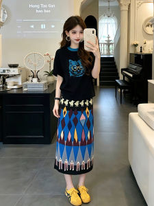 XUECAIQI | Unique Age-Reducing Summer Wear Short Sleeve T-Shirt and Midi Skirt Set