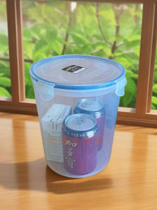 Large Transparent Plastic Rice Bucket round Shape Storage Tub with Lid for Grains And Rice Refrigeration Microwave Safe Container