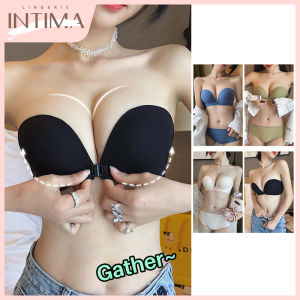 INTIMA ชุดชั้นในหรือบราบราไร้สายผู้หญิงชุดชั้นในดันไร้สายพร้อมถ้วยรูปฝ่ามือป้องกันการลื่นเสื้อชั้นในปิดด้านหน้าและเซ็ตกางเกงในที่มองไม่เห็น