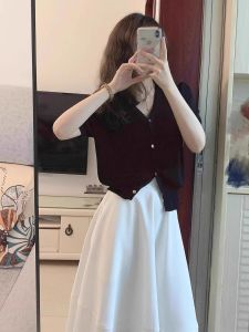 Bộ Phong Cách Thơm Peixi Tay Ngắn Cổ Chữ V Nữ Mùa Hè Áo Eo-Cinching Màu Đen Áo Sơ Mi Độc Đáo Thanh Lịch Thời Trang Sành Điệu