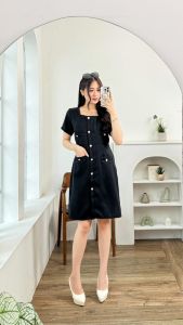 DRES VARIASI KANCING KATUN TWEED IMPORT 8019