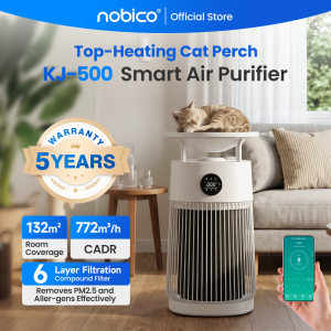 Nobico KJ500 H13 HEPA Pet Air Purifier with UVC Germicidal & Hair Capture 772 m³/h CADR for 132㎡ 6-Stage Filter for Odor/Bacteria/Dust