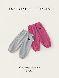 Childrens Sporty Cartoon Patterned Trousers for Girls Baby Girls Elastic Waist Cotton Polyester Blend Long Pants