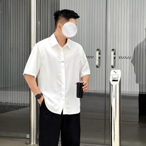 No Brand Youth Summer Breathable Lightweight Short Sleeve Shirt Frosted Iron-On Label Design Mens Fashion Casual Loose Fit