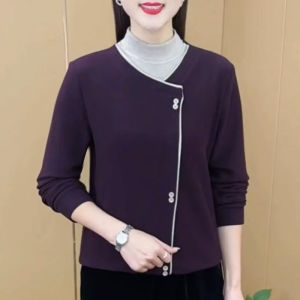 2024 Winter New Fashion False Two-Piece Patchwork Design Half Turtleneck Double-Sided Australian Velvet Thermal Base Ladies Tops