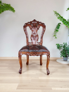 European Style Carved Wooden Dining Chair Backrest Vintage White Wedding Room Solid Wood Seat Furniture Combination